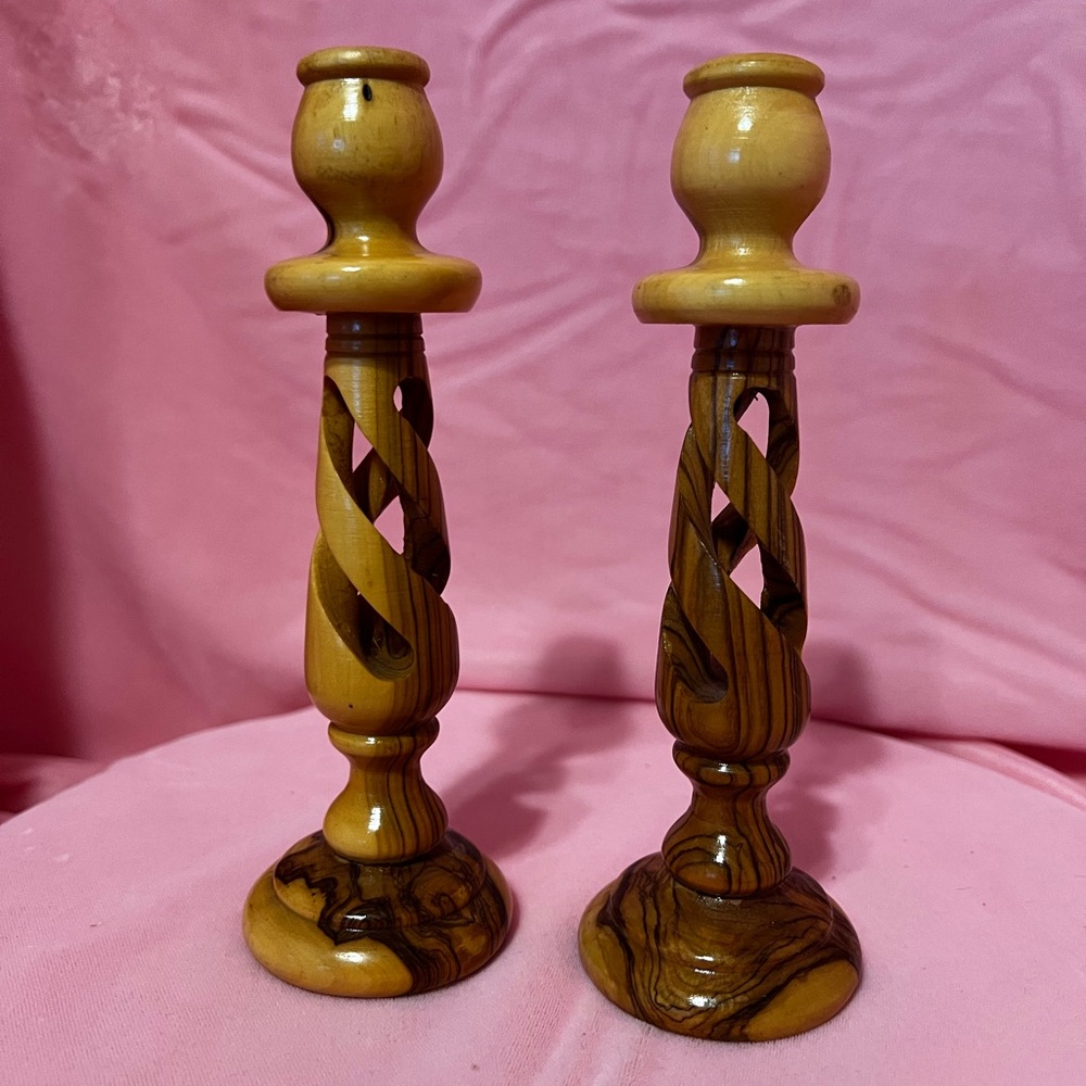 Elegant Wooden Candle Holders - Brown